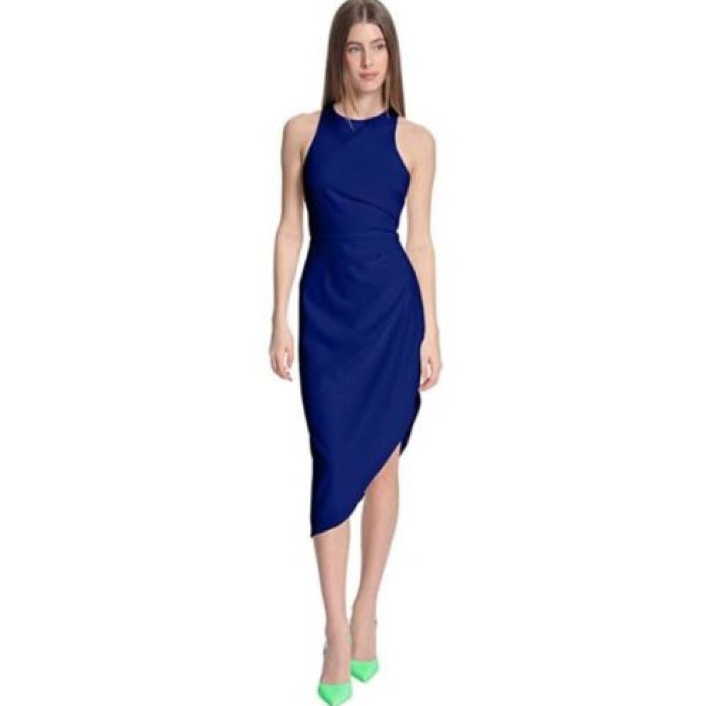 NWT Donna Morgan Blue Ruched Asymmetrical Sheath Dress US 8